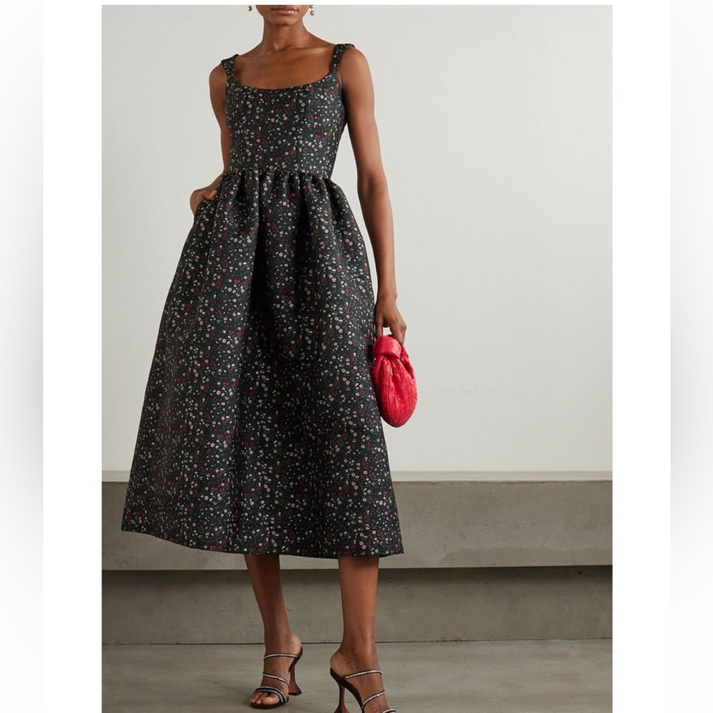 Markarian Apple Metallic Floral-Jacquard Midi Dress